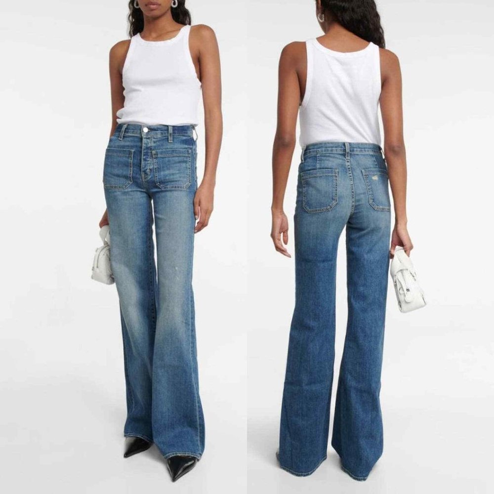 NWT Nili Lotan Florence Flare Jeans High Rise Button Fly Sz 30 Classic Wash